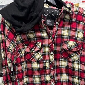 Deb Red and Black Plaid Shirt W/ Hoodie Pre-Owned